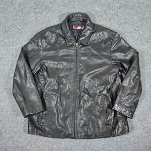 Merona Genuine Leather Jacket Black Quilted Lined Full Zip Womens Size XL Flaws